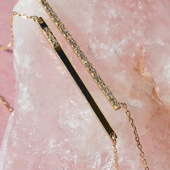 Aurate Gold Bar Necklace With Diamonds - Picture 2 of 12